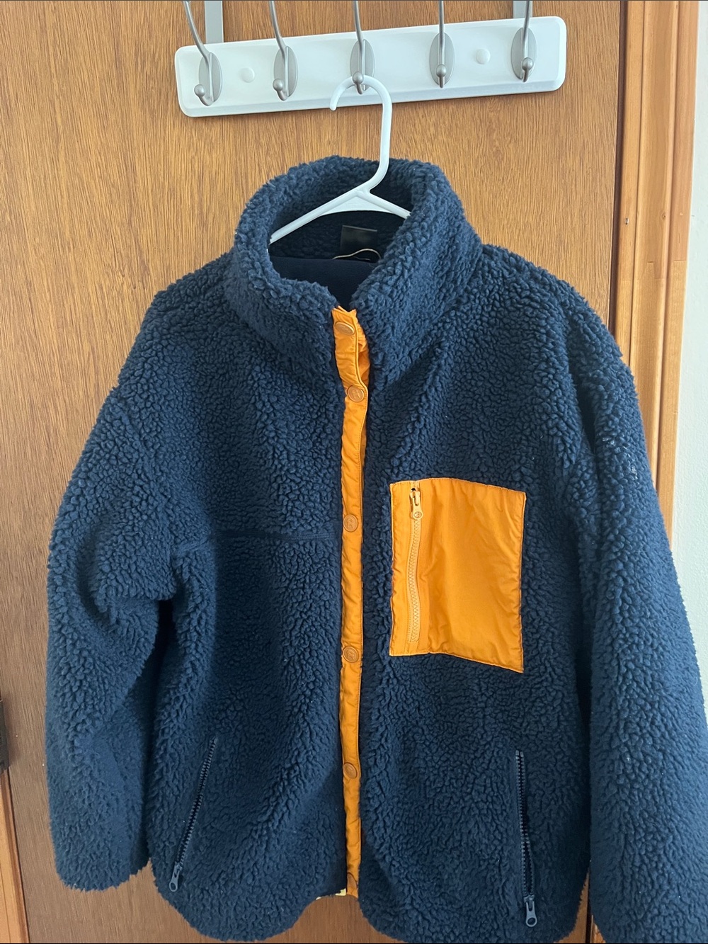 Navy Teddy Jacket with Orange Pocket - Unbranded